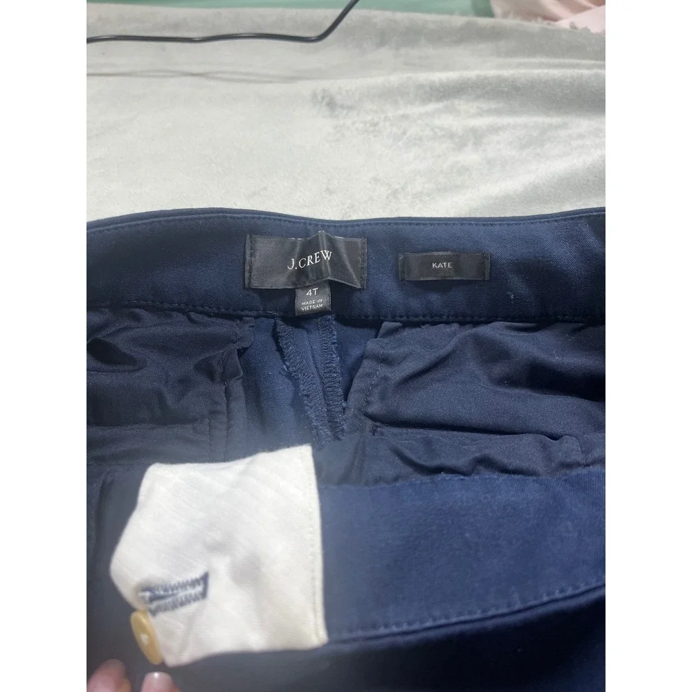 J.Crew Kate Straight Leg Ankle 4T Navy Blue Cotton Blend Office Career Work Pant